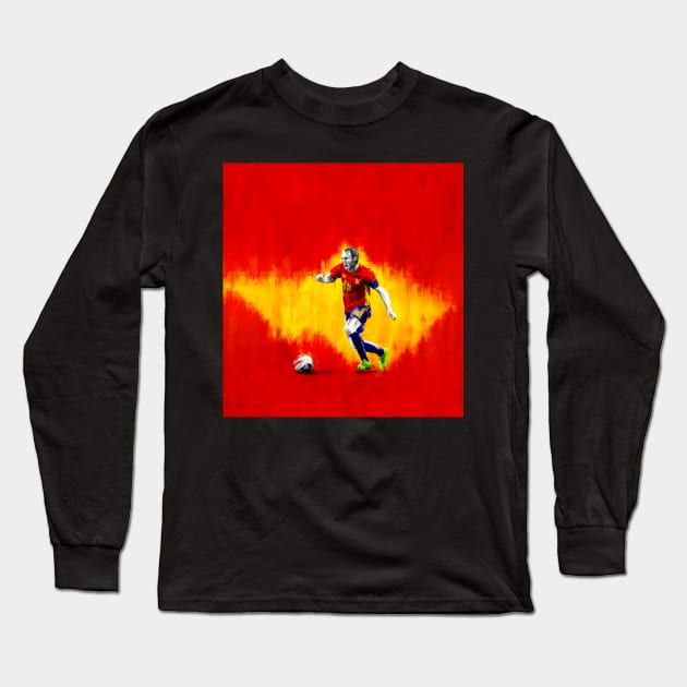 Andrés Iniesta - Spain Football Artwork Long Sleeve T-Shirt by barrymasterson